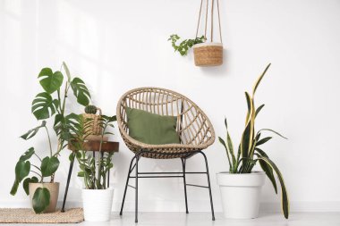 Yeşil çiçekli ve koltuklu aydınlatma odasının içi