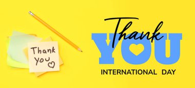 Yapışkan notlar ve kalemle Uluslararası Teşekkür Günü Afişi