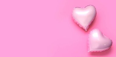 Pembe arka planda kalp şeklinde balonlar ve mesaj için yer var. Sevgililer Günü kutlaması