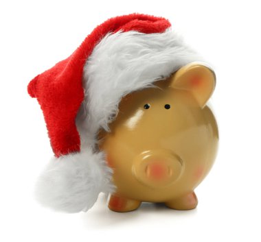 Beyaz arka planda kumbaralı Noel Baba şapkası