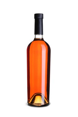 Beyaz arka planda izole edilmiş bir şişe lezzetli şarap.