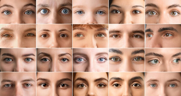 Collage of human faces, closeup view