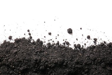 Siyah toprak beyaz arkaplanda izole edilmiş