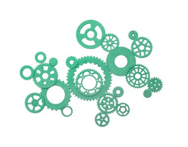 Beyaz arkaplanda yeşil kağıt dişlileri
