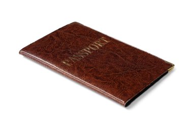 Beyaz arka planda kahverengi pasaport izole edildi