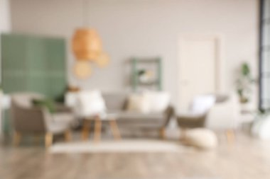 Rahat gri koltukları, kanepesi ve sehpası olan şık bir oturma odası.