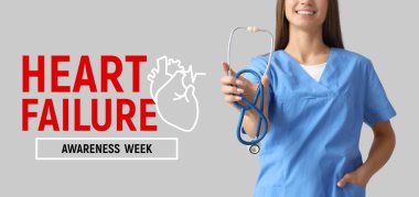 Banner for Heart Failure Awareness Week with female doctor clipart