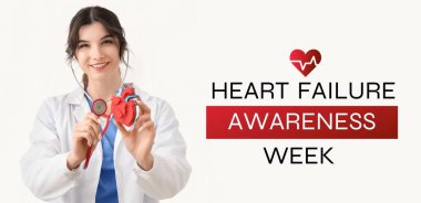 Banner for Heart Failure Awareness Week with female doctor clipart