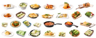 Beyaz arka planda lezzetli bir lahana seti