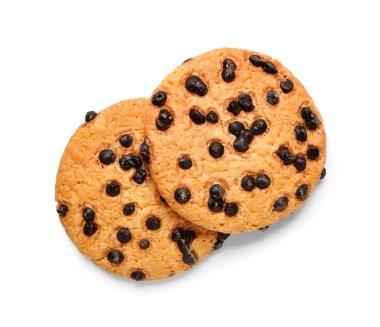 Beyaz arka plan üzerinde izole çikolata parçaları ile lezzetli tatlılar