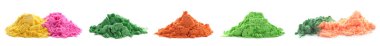 Beyaz arkaplanda farklı renkli tozlar kümesi