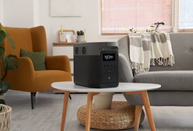 Portable power station on table in living room