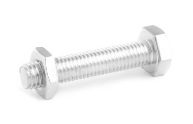 Beyaz arka planda fındıklı paslanmaz çelik cıvata