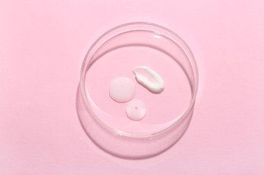 Pembe arka planda örnekleri olan petri kabı