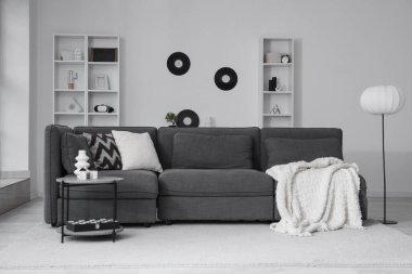 Modern kanepe ile siyah beyaz iç mekan.