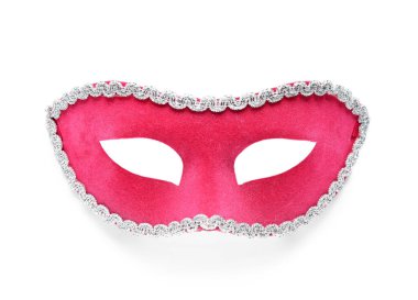 Beyaz arka planda güzel pembe karnaval maskesi