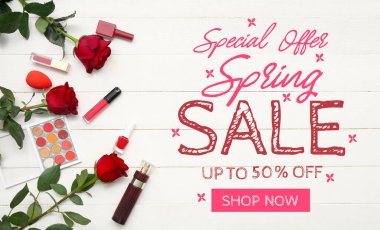 Metin Satış, Makyaj Kozmetikleri ve Gül Çiçekleri ile Pankart