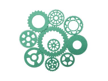 Beyaz arkaplanda yeşil kağıt dişlileri