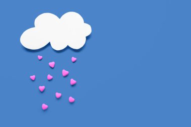 Mavi arkaplanda Sevgililer Günü için kağıt bulutlu ve kalpli kompozisyon