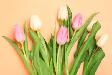 Turuncu arka planda güzel laleler. Uluslararası Kadınlar Günü