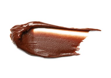 Beyaz arka planda lezzetli çikolata ezmesi kokusu var.