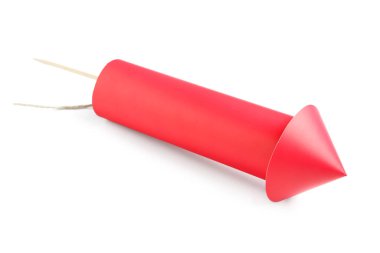 Beyaz arkaplanda kırmızı havai fişek roketi