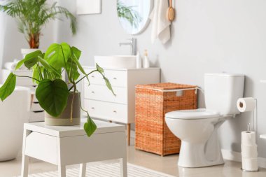 Küveti ve klozeti olan hafif bir banyo.