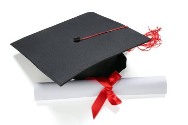 Havan tahtası ve diploma beyaz arka planda