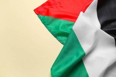 Bej arka planda Filistin bayrağı