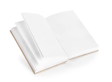Beyaz arka plan üzerinde uçan açık kitap