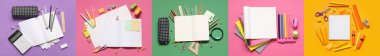 Renk arkaplanı, üst görünüm okul kırtasiyesi
