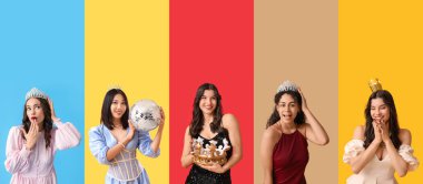 Renkli balo elbiseli güzel kızlar.