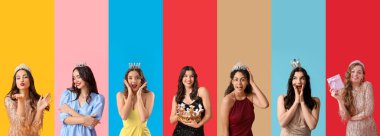 Renkli balo elbiseli güzel kızlar.