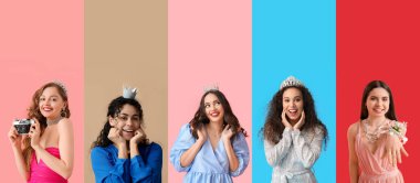 Renkli balo elbiseli güzel kızlar.