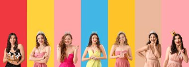 Renkli balo elbiseli güzel kızlar.