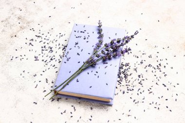 Güzel lavanta çiçekleri ve arka plan kitabı, yakın plan