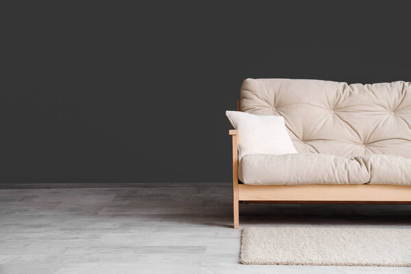 Stylish sofa with cushion in modern living room