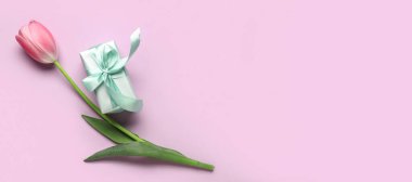 Güzel lale çiçeği ve eflatun arkaplan üzerinde hediye metin için alan, üst görünüm