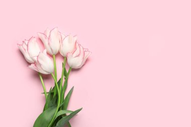 Pembe arka planda güzel lale çiçekleri. Anneler Günü kutlaması