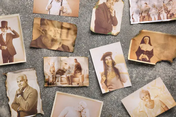 Grunge geçmişindeki akrabaların eski fotoğrafları. Aile ağacı kavramı