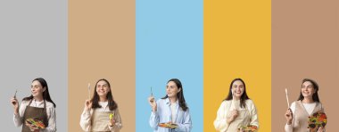 Renkli arka planda bir grup güzel kadın sanatçı