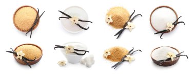 Beyaz arkaplanda tatlı vanilya şekeri