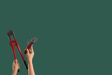 Yeşil arka planda anahtarı olan kadın eller.