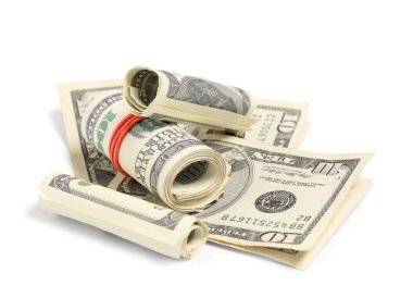 Beyaz arkaplanda dolar banknotları