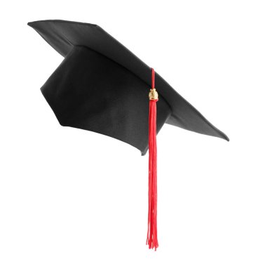 Beyaz arka plan üzerinde izole mezuniyet şapka