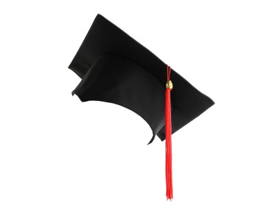 Beyaz arka planda siyah mezuniyet şapka