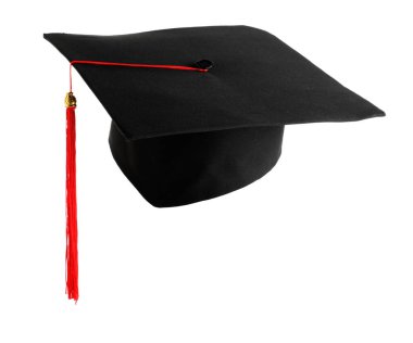 Beyaz arka planda siyah mezuniyet şapka