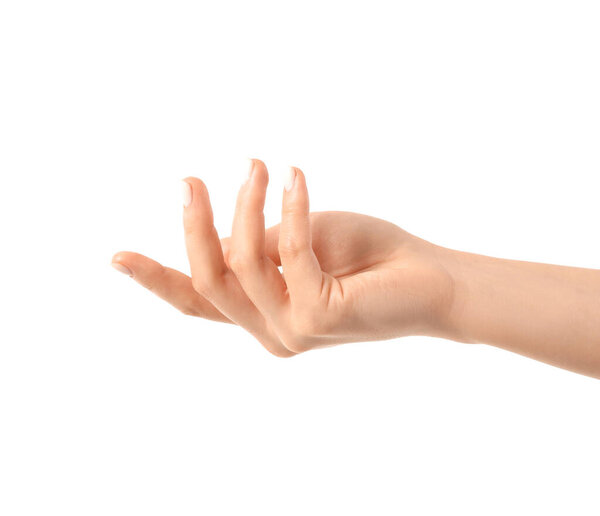 Female hand on white background