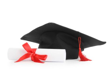 Havan tahtası ve diploma beyaz arka planda