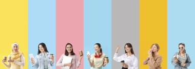 Arka planda kahve içen bir sürü kadın.